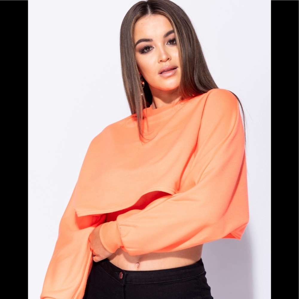 Batwing Sleeved Cropped Sweatshirt Neon Orange